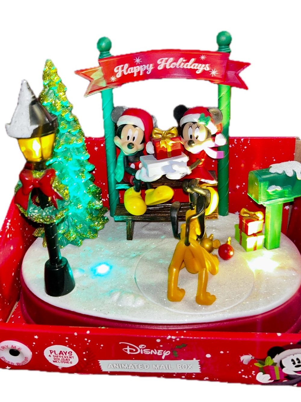 Disney ~ Mickey & Minnie Mouse Christmas Animated/Musical Mail Box Scene ~ New